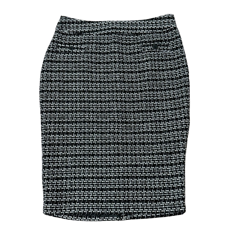 New‎ York & Company Black White Textured Tweed Pencil Skirt L Knee Length Lined